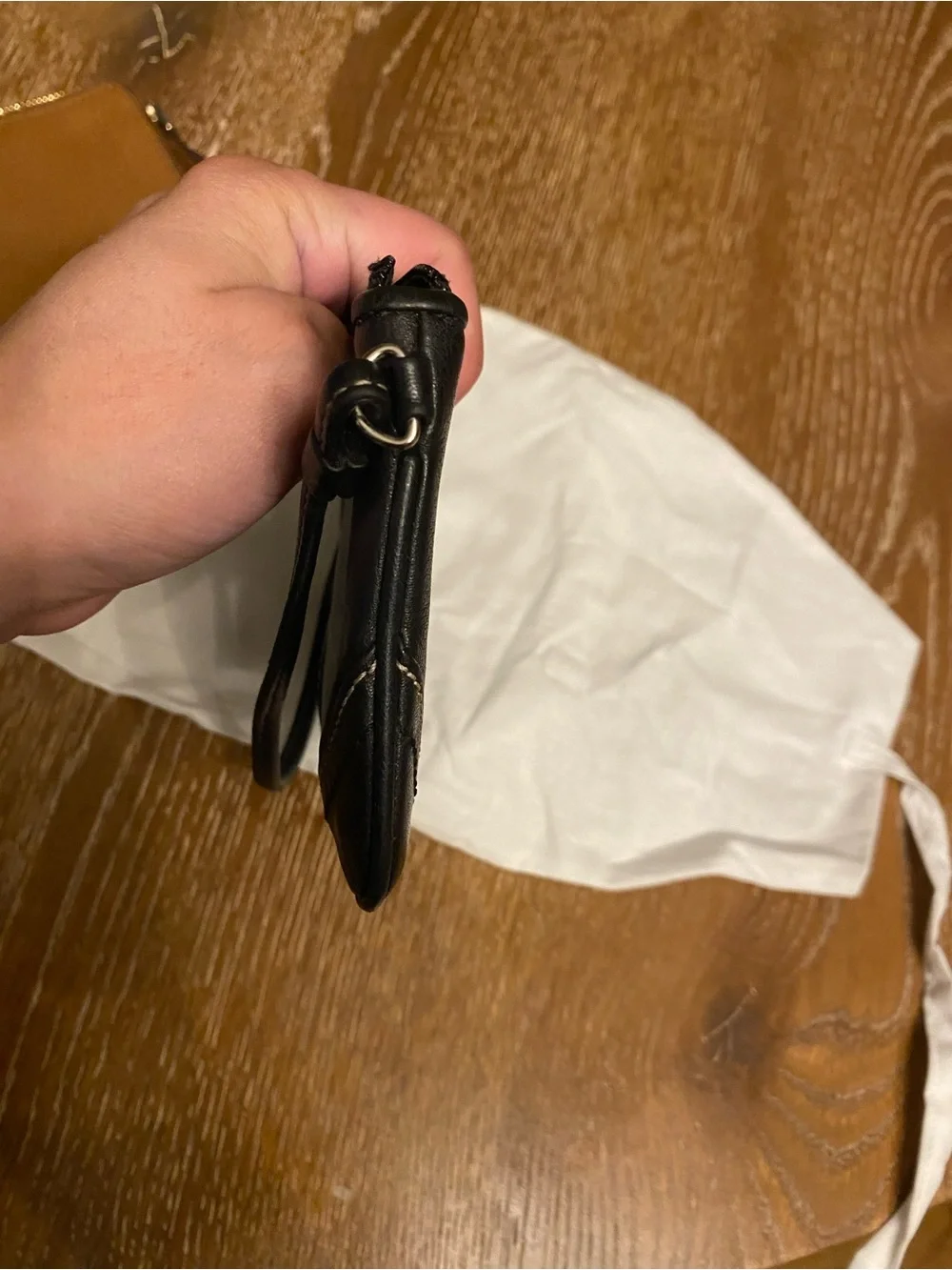 Coach Black Leather Wristlet with Top Zip and Strap